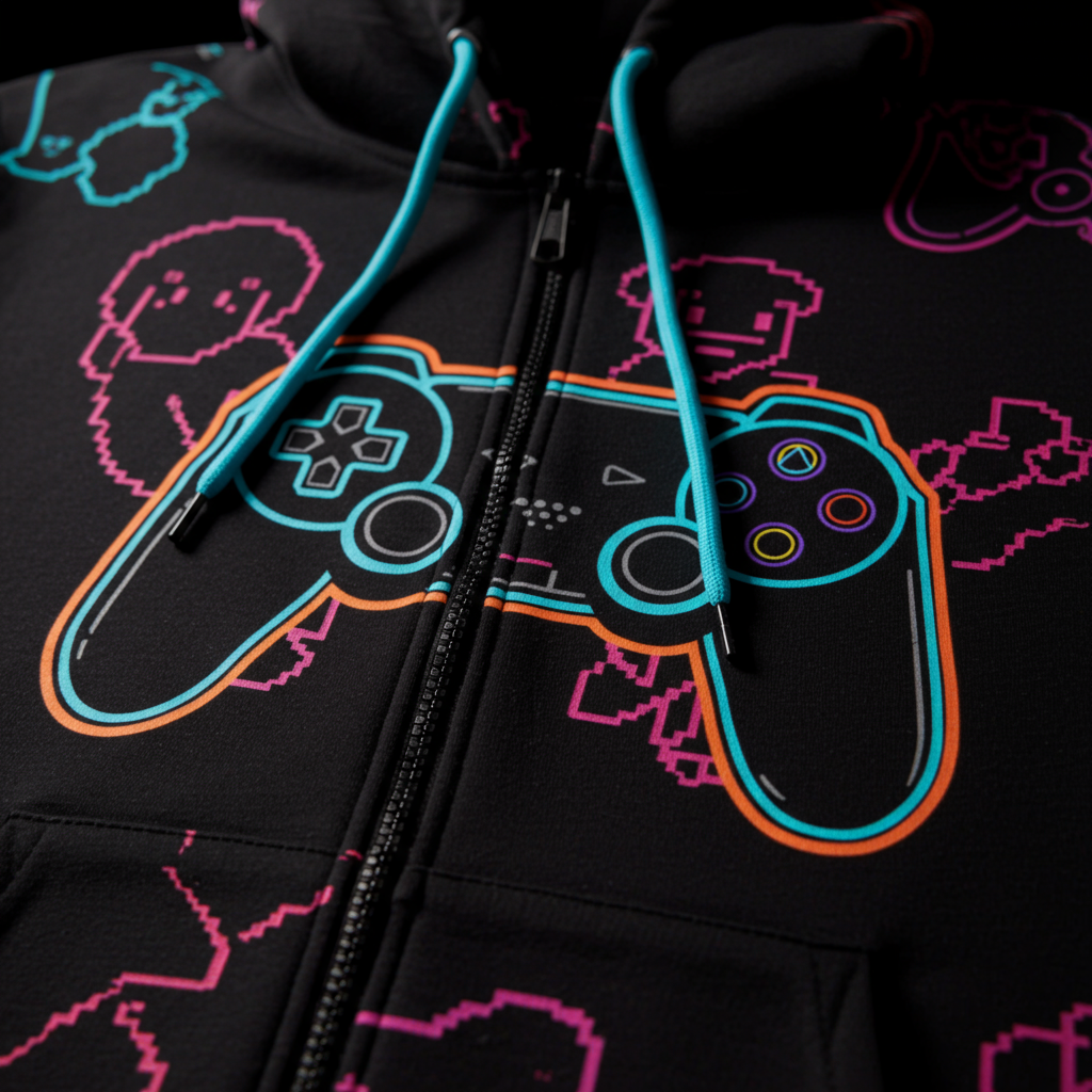 Black gamer hoodie with neon print
