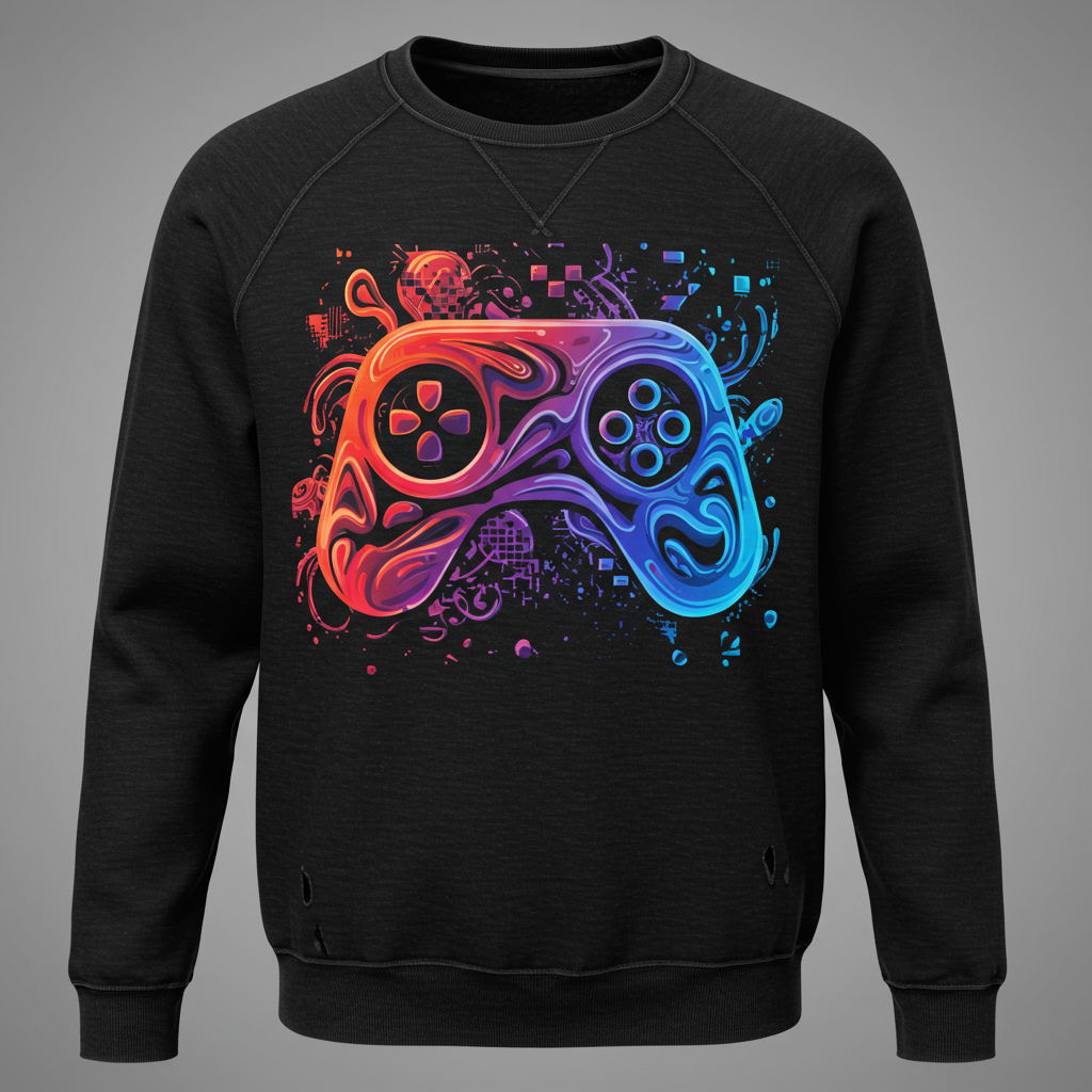 Black sweatshirt with abstract gaming icon